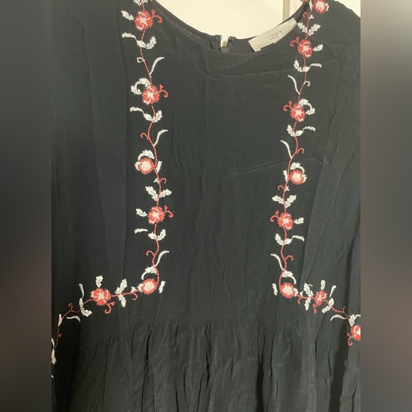 LOFT Long Sleeve Embroidered Flowing Midi Dress - Picture 4 of 5